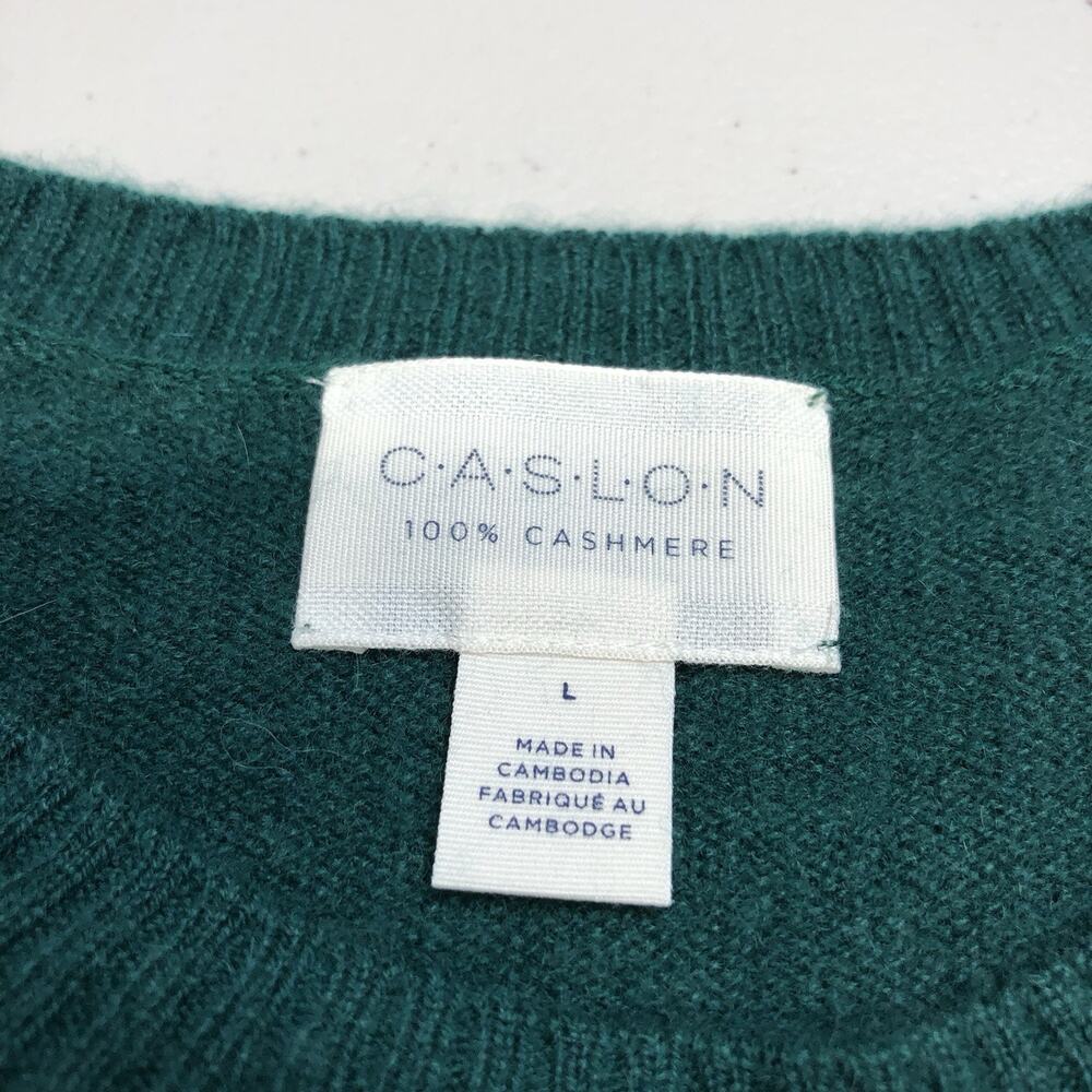 Caslon Women’s 100% Cashmere Crewneck Sweater Green Size Large - Picture 2 of 8